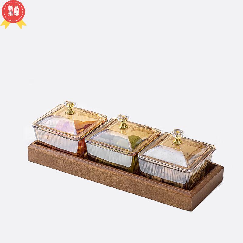 Huihuang Amber Glass Snack Tray Set