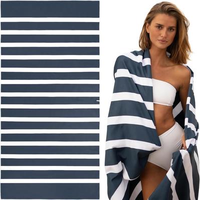 Beach Time In Style: Navy and White Striped Beach Towel! Suitable for Towels, Bath Towels, Beach Towels