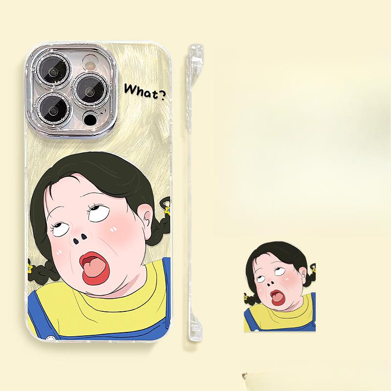 

Забавный чехол-подставка для iPhone 16promax, 13 милый мультяшный, 15 из перьевой пряжи без бортика, 14 ощущение голого металла iPhone XS Max