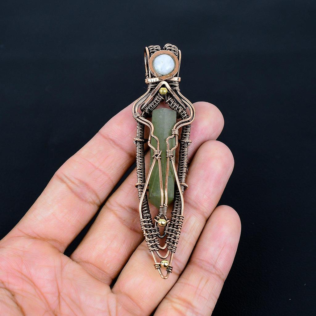 Prehnite Jewelry, 999 Copper Wire Wrapped Pendant Handmade Gemstone Jewelry, Gifts For Wife Brand New Pendant