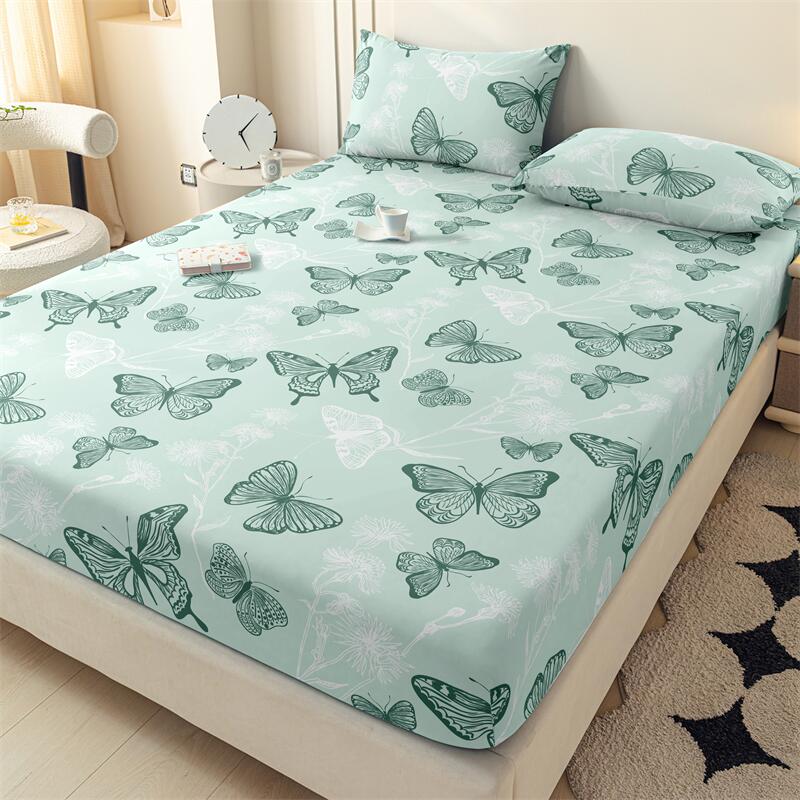

1Pcs Cartoon Butterfly Fitted Sheet Queen Size Mattress Cover With Elastic Band Bed Sheet Twin Full Size Pillowcases 50x75cm