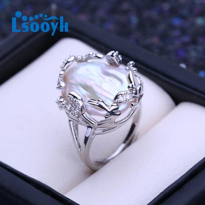 Natural Freshwater Big Baroque Pearl Rings For Women Classic Silver Gold Color Party Ring Pearl Jewelry