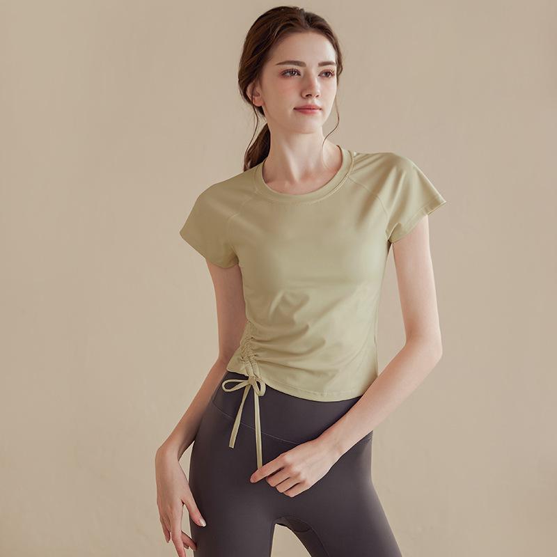 

Женские премиальные топы с коротким рукавом облегающего кроя для йоги, бега, пилатеса и летнего фитнеса M (for 91-100 lbs)