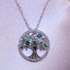 Silver Plated Tree of Life CZ Pendant Necklace, Colorful Crystal Halo Cable Chain Necklace for Women