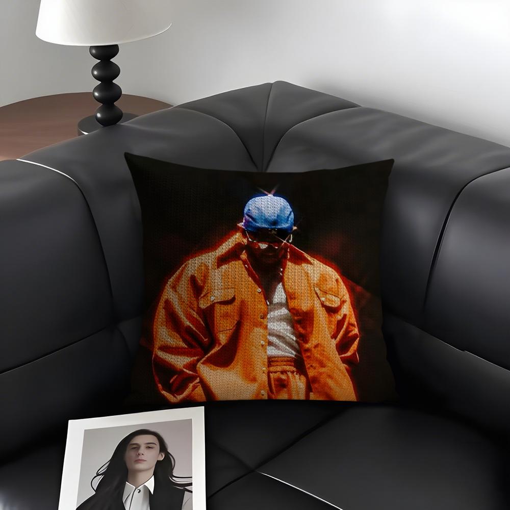 KKendrick LamarR Rapper Cushion Cover Natural Linen Organic Fabric DoubleSided Printing Sofa Home Decor Gift Pillow Case