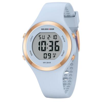 GOLDEN HOUR Waterproof Sports Digital Chronograph Silicone Strap Rose Women's Watch, Gold/Starlight/Milk White.
