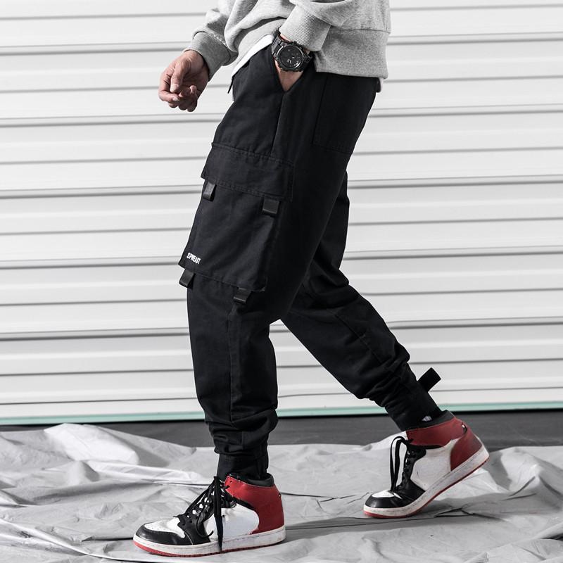 Streetwear Černé Pánské Harem Joggers Kalhoty Pánské Cargo Kalhoty Hip Hop Ležérní Kapsy Tepláky Pánské oversized kalhoty