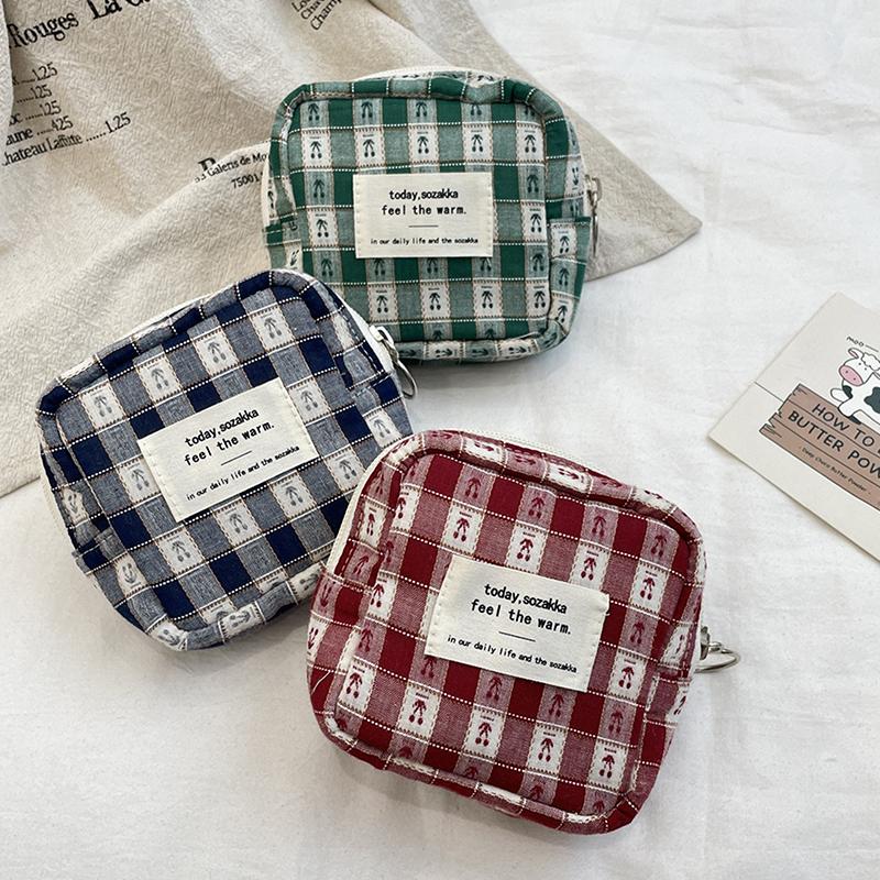 Cherry Lattice Cosmetic Bag Pen Bag Menstrual Bag Makeup Bag Travel Clutch Bag Sundry Storage Bag