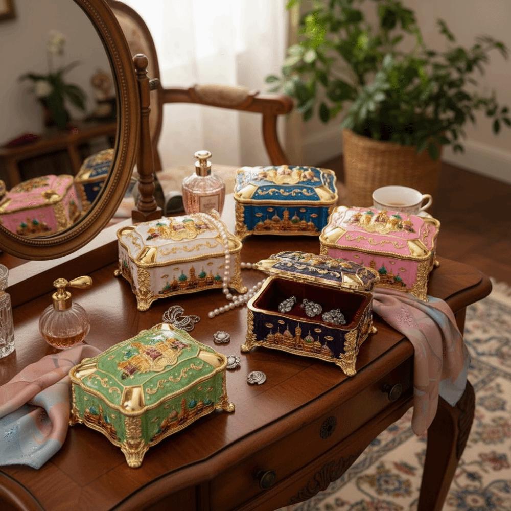 Embossed Castle Jewelry Storage Box Mini Portable Ring Storage Jar Gifts For Friends