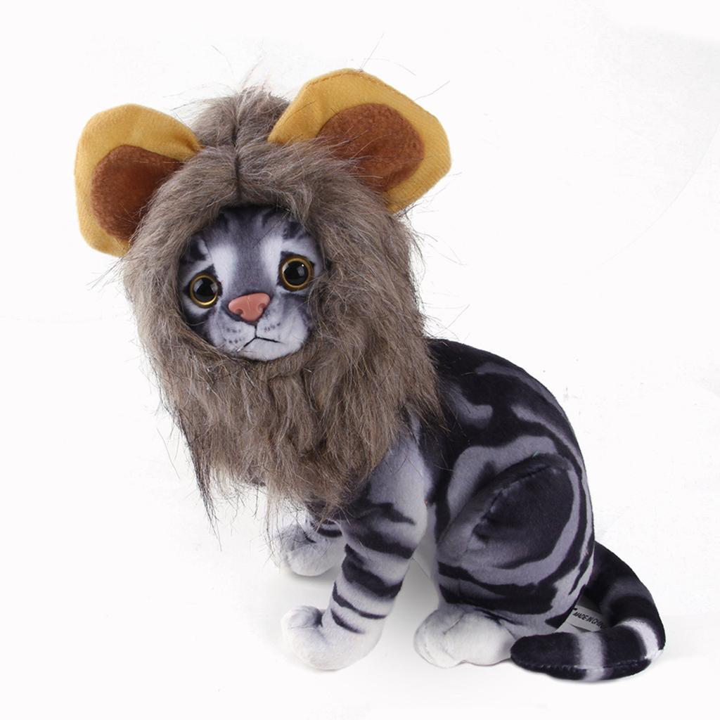 Funny Cat Hat Lion Mane Furry Lion Costume Birthday Pet Accessories Supplies Cute Pet Wear Adjustable Sticker