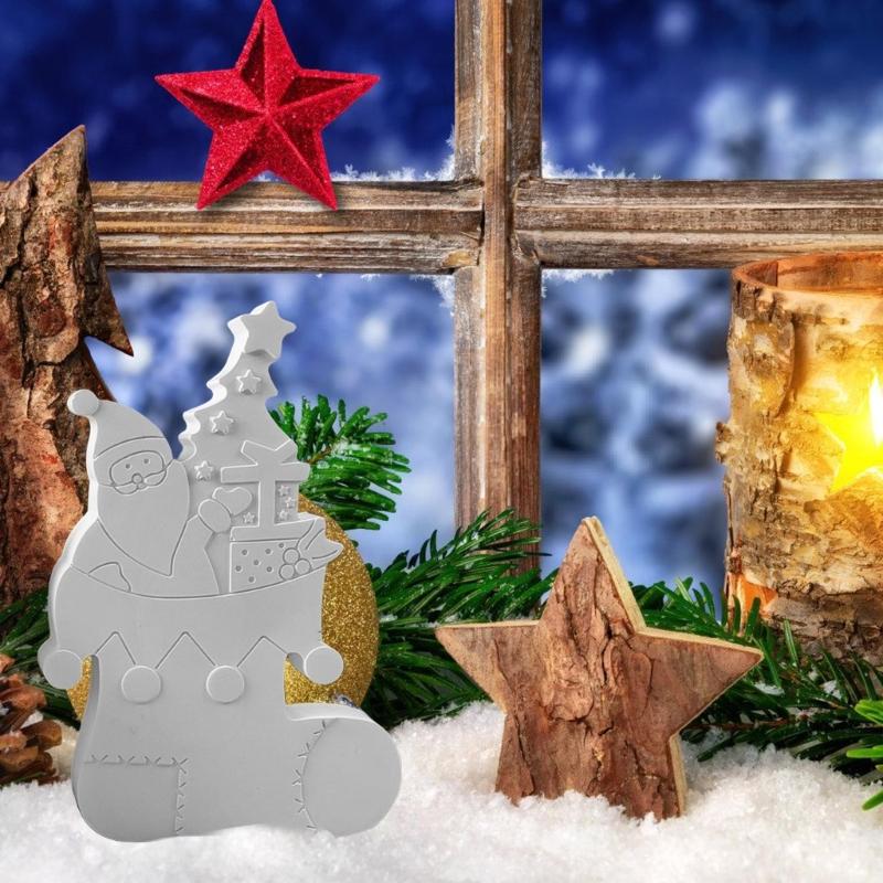 Christmas Stocking Silicone Mould Chocolate Fondant Silicone Mould with Christmas Tree Santa Pattern for Epoxy Resin