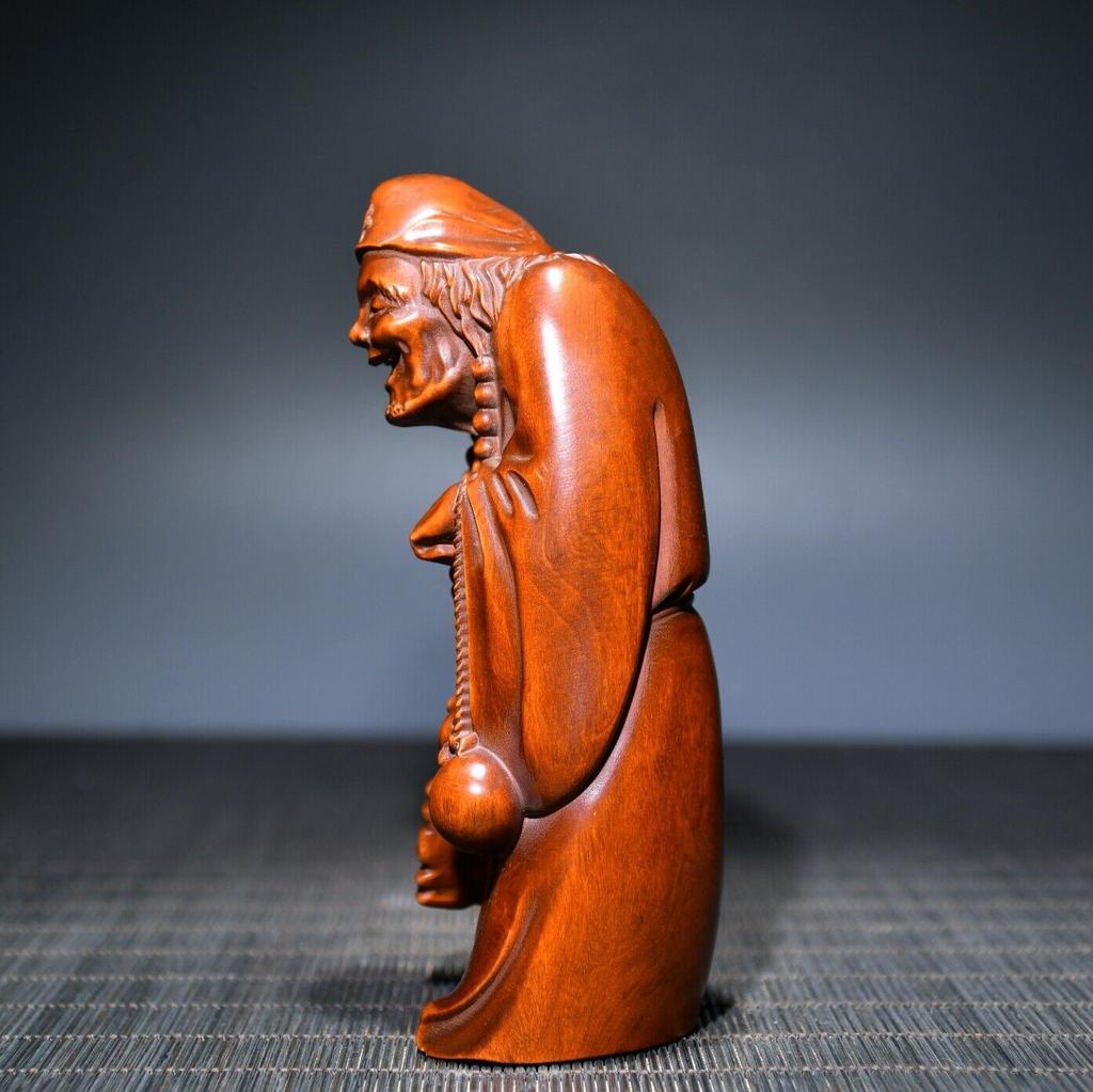 Chinese Antique Boxwood Wood Carving Ji Gong Buddha Statue Collection Nice Art