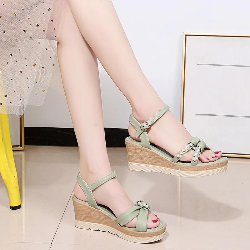 Neue dünne Riemen römische Schuhe offene Zehen Keil Damen Sandalen Sommer Mode lässig elegante Mode High Heels NO:526