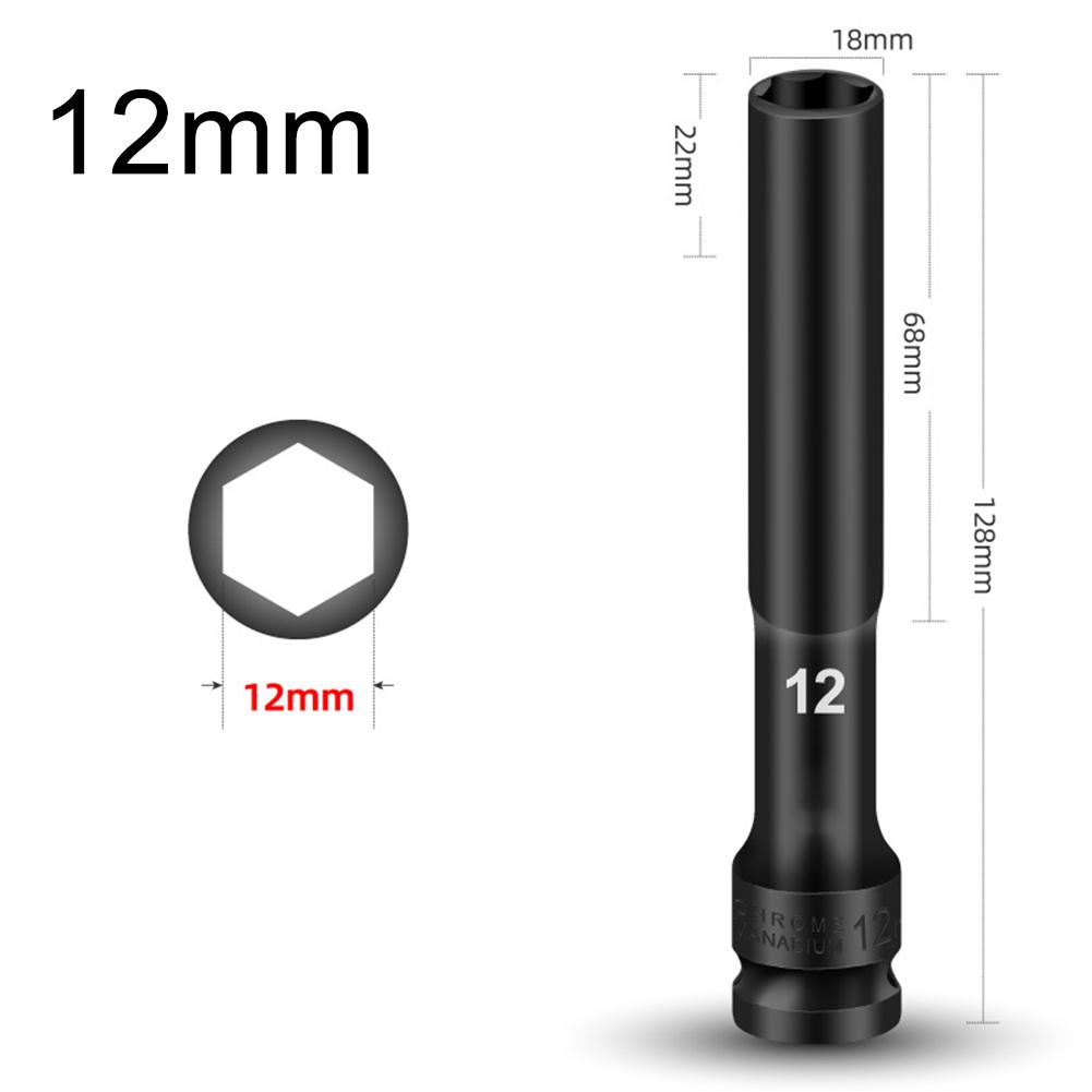 1pc 1/2in Drive Socket Wrench Hex Socket Head 8mm-24mm Adapter Spanner Converter Drive Drill Socket 128mm For Pneumatic Air Tool