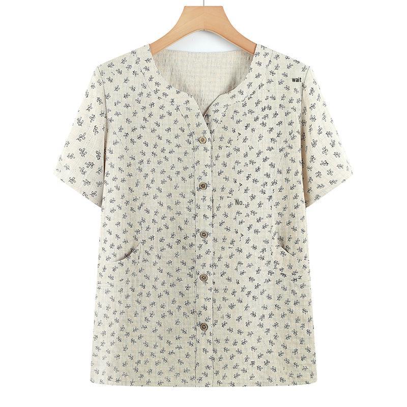 

2026 New Style Pure Cotton Short-Sleeve Cardigan for Middle-aged & Elderly Women 2XL (Recommended 100-110 Jin)