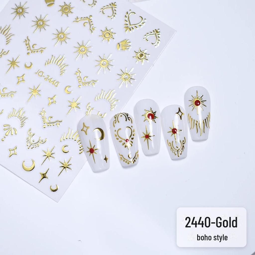 "Bohemian Silver Star & Moon Nail Sticker Set"