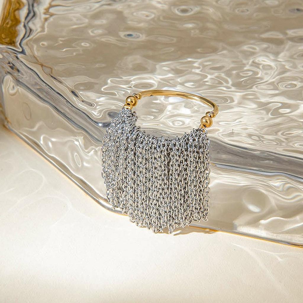 Bague en Acier Inoxydable Chaîne Réglable Franges Bague de Doigt Bijou Accessoire de Fête pour Dames Tendance Accessoires Uniques