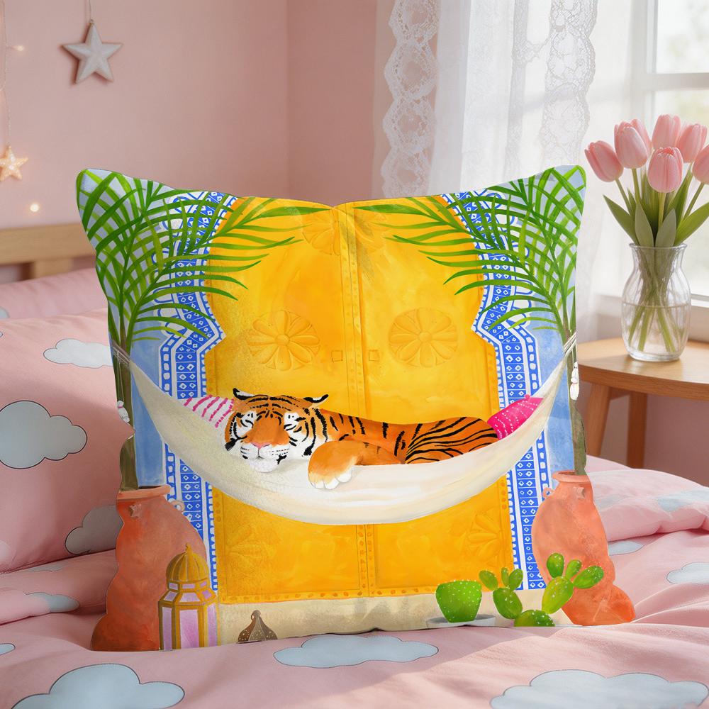Cheetah Llama Leopard Jungle Cushion Cover Square Short Plush Pillow Case Living Room Sofa Home Decor Funda X