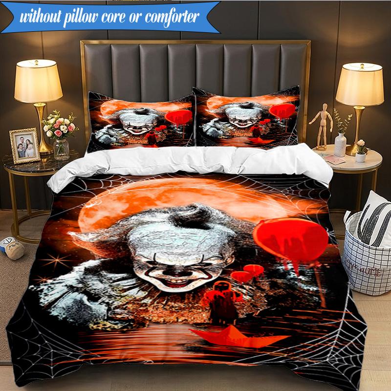 Scary Clown Horror 3pcs K-pop Music Group Bedding set,Ideal for Bedroom, Dormitory,Including Duvet Cover And 2pcs Pillowcases,Fan Gifts