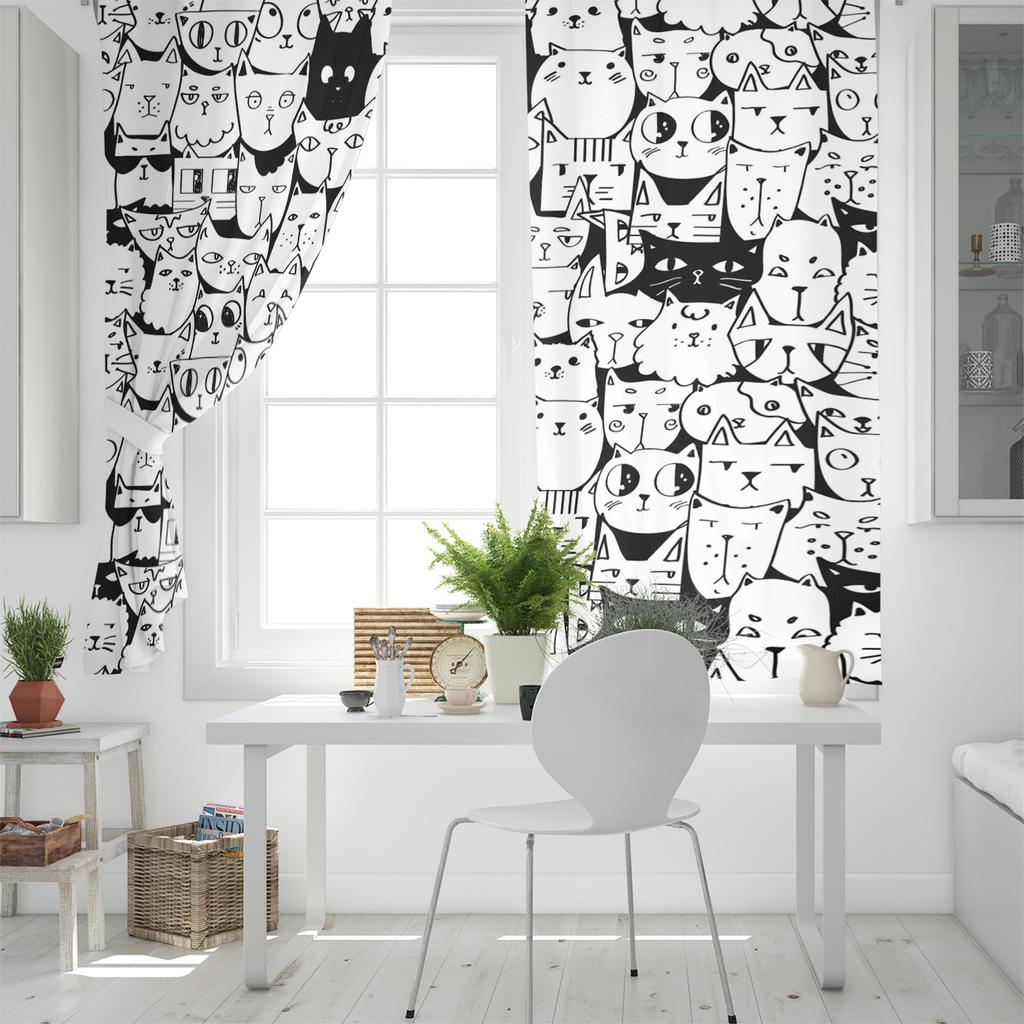Die Katze Tier schwarz Fenster Vorhänge Vorhänge für Wohnzimmer dekorative Elemente Wohnzimmer