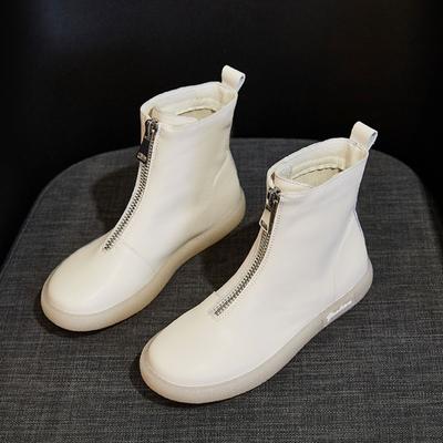Short Boots Women's New Autumn Winter Cow Tendon Soft Soled Women's Boots Casual High Top Women's Shoes Front Zipper Boots