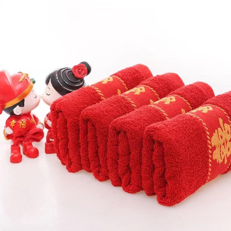 Window Decorations Wedding Celebration Cotton Towels Couple Celebration Plain Color Return Gifts Big Red Gauze