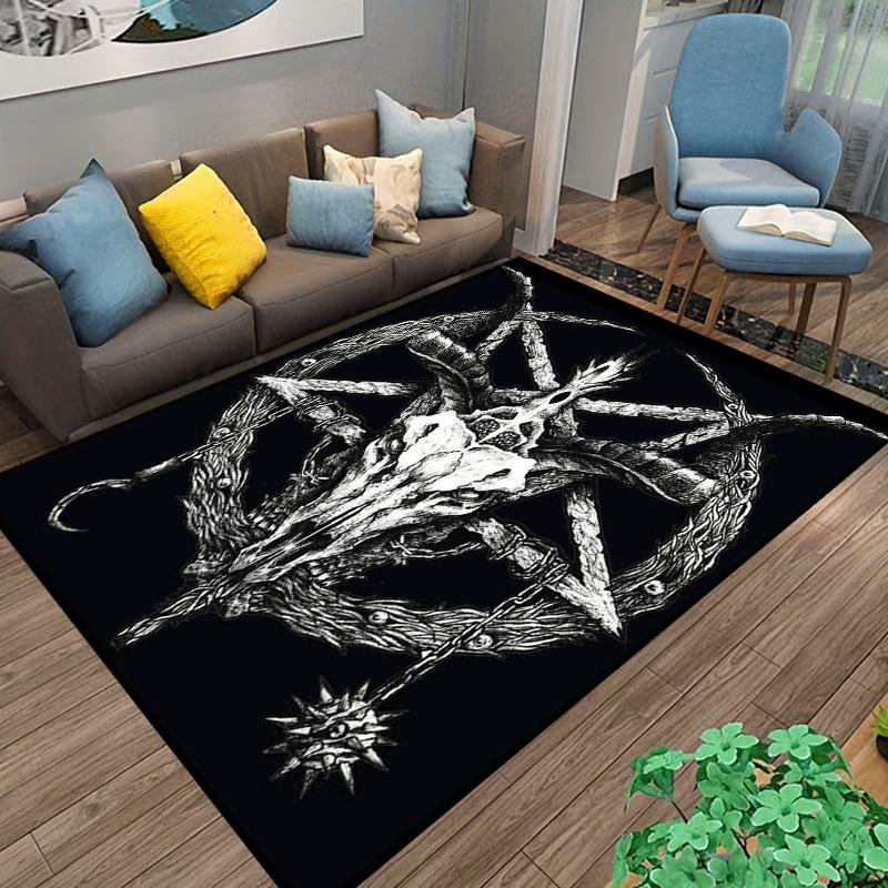 Gothic Skull and Pentagram Carpet Non-slip Rug Suitable for Living Room and Bedroom Sofas