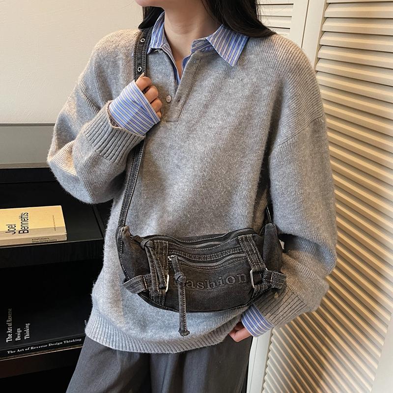 Large Capacity Commuter Tote Bag Women's Denim Shoulder Crossbody Bag