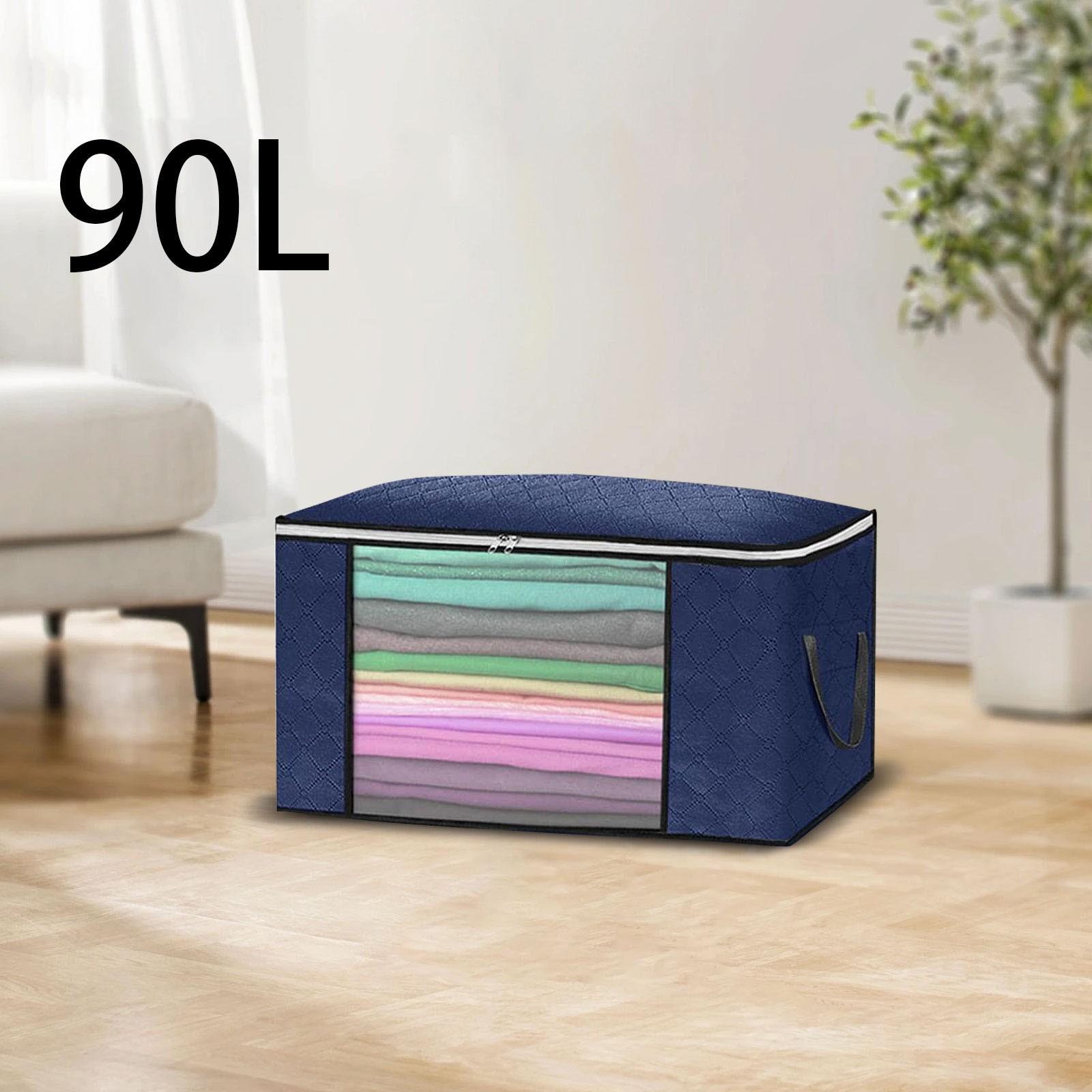 

Большие сумки для хранения 90 л, складной органайзер для шкафа и сумки для хранения с ручками, плотная ткань для одеял, стеганых одеял, одежды, постельного белья One Size