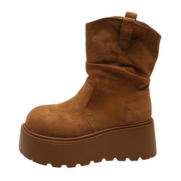 Thick-soled velvet snow boots keep warm and increase height medium boots women's Northeast 2025 winter new small large cotton short boots