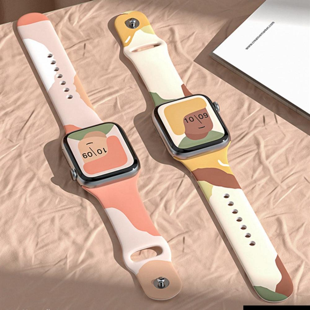 

Для Iwatch 4/5/6/se/7/8 ремешок Apple Watch ремешок Apple Watch Morandi силиконовый ремешок с цветным принтом