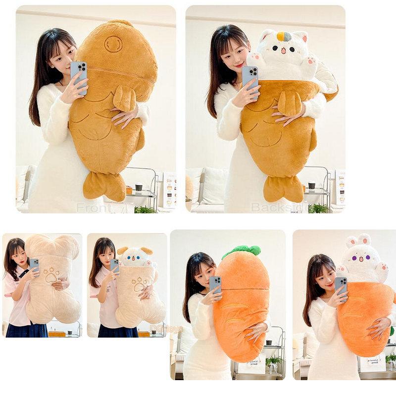 80X45cm Kawaii Taiyaki Gatto Peluche Coniglio Nascosto in Carota Cane in Grandi Ossa Traghetto Animali Peluche Cuscino da Lancio per Bambini Ragazza