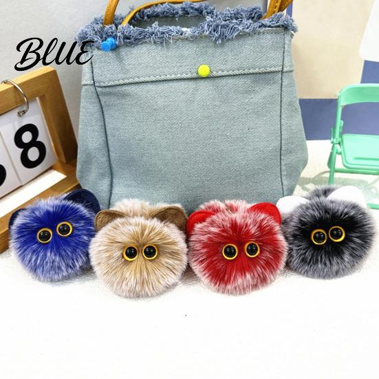 Pompom Bag Charm Plush Cat Ball Keychain Fluffy Kitten Charm Keychain Pendant with Fuzzy Metal Lobster Clasp Backpacks Keys Decorative Accessory
