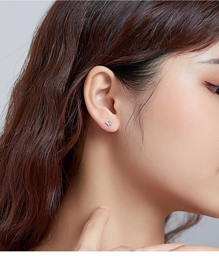 Sterling Silver S925 Simple Butterfly Earrings with White Gold Plated Zircon