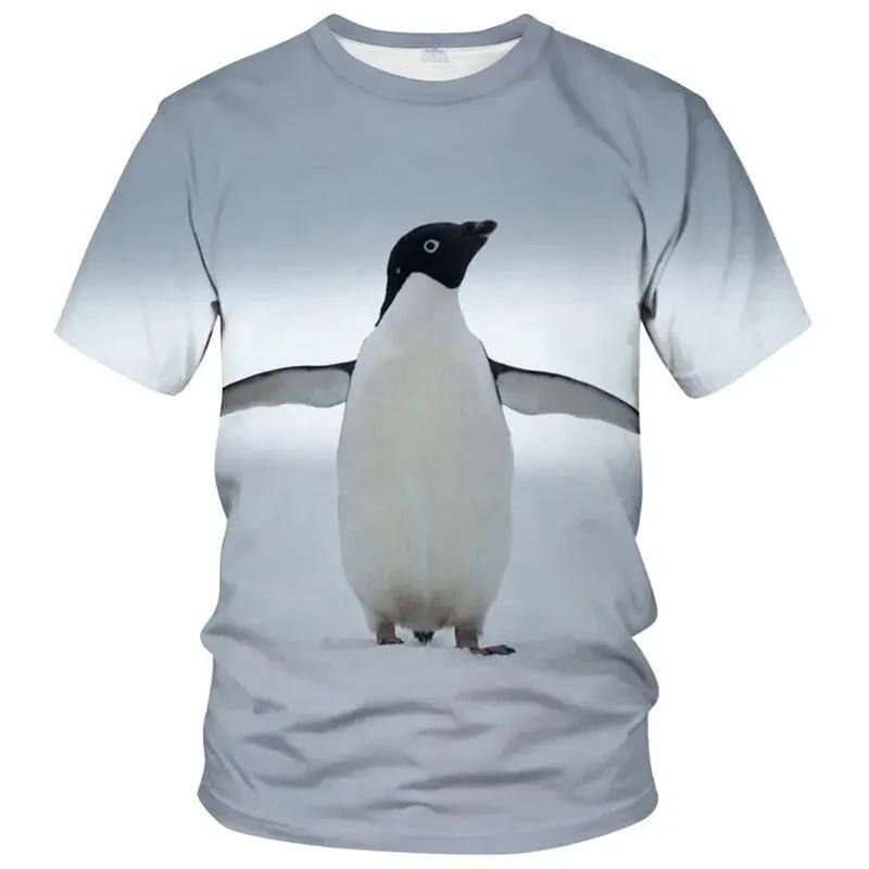 Summer New Penguin Pattern Men's T-shirt Fun Element Round Neck Extra Large Comfortable Short sleeved Top