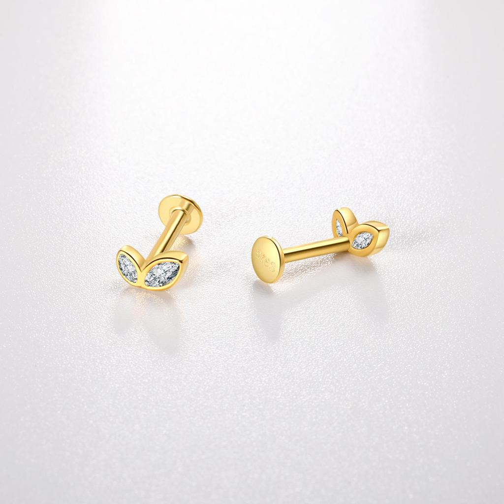 ANDYWEN 925 Sterling Silver Gold Leaves Stud Earring Clips Piercing Luxury 2023 Women Winter Luxury Fine Jewelry