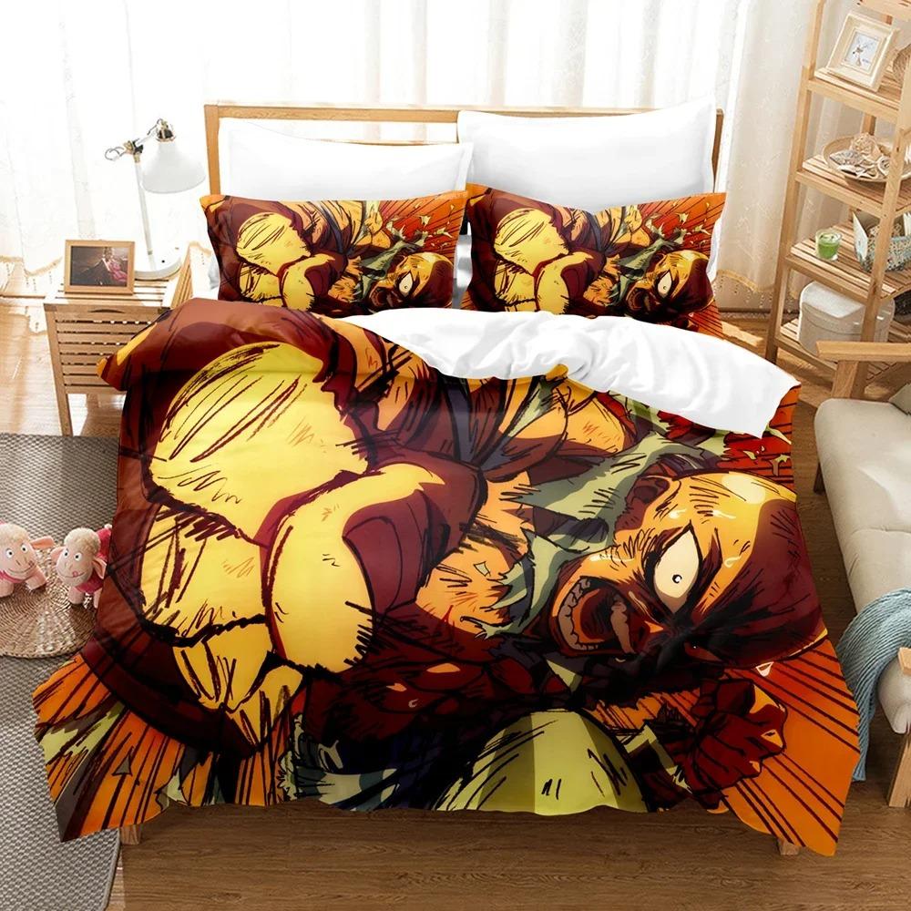 Anime One-Punch Man Saitama Sängkläder Set Pojkar Flickor Twin Queen Storlek Påslakan Örngott Säng Barn Vuxen Hemtextil
