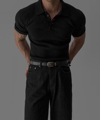 Baulopeulodeogteu Rib Collar Short Sleeve Knit [Black]