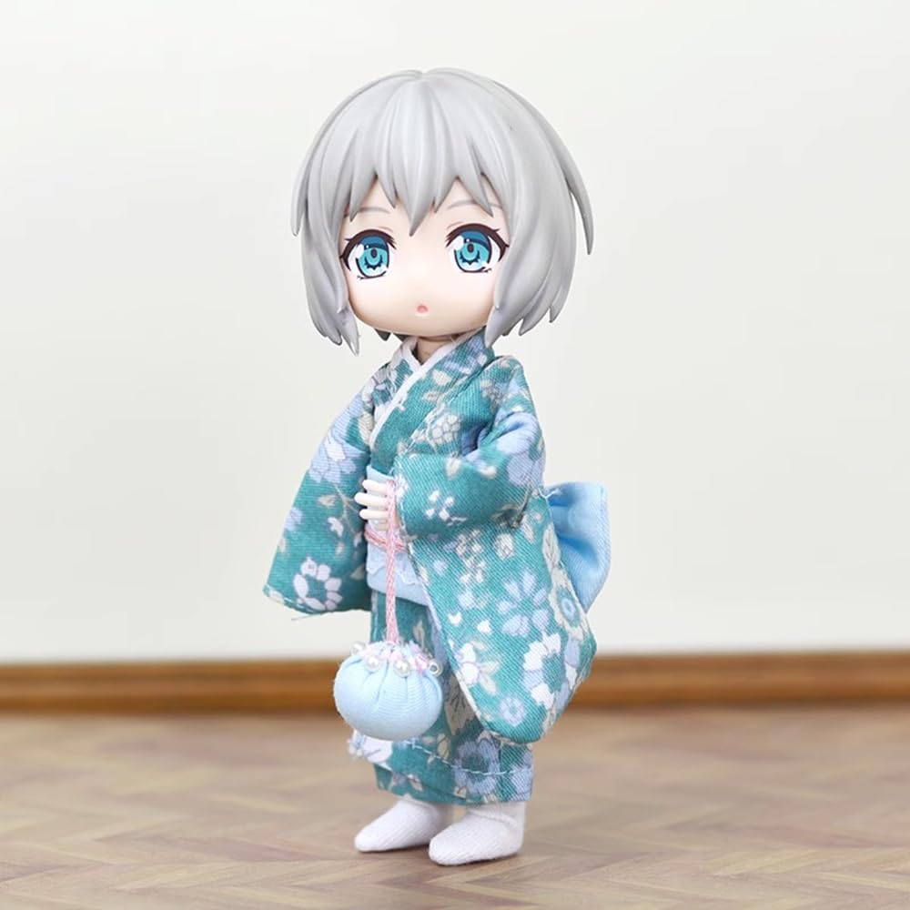 Obitsu 11 (OB11) Size Outfit for Obitsu Dolls (11cm Body): Yukata, Kimono, Japanese Clothing, Girl's Outfit, Multicolor, 4-Piece Set (C)