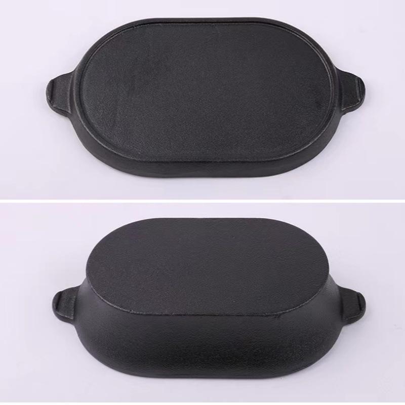 Oval Cast Iron Bread Baking and Stewing Pot - Multi-Functional, Dual-Use for Frying and Baking, Household Thickened Design.