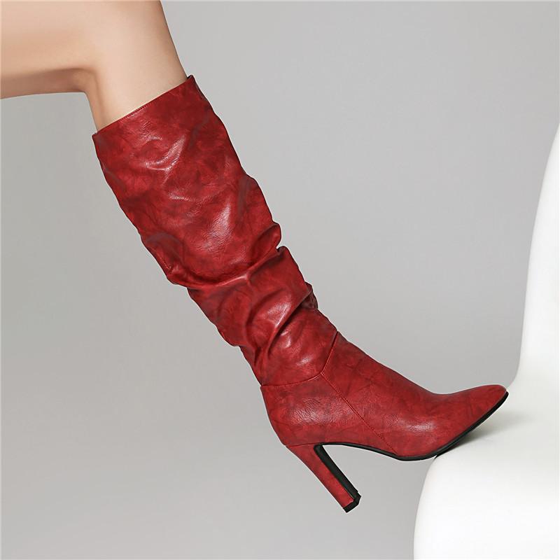 Women's High-heeled Boots Autumn and Winter New Simple Temperament Solid Color Large Size Versatile Medium Boots