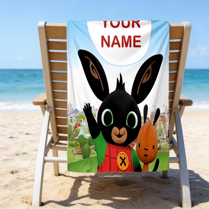 1pc Bing Bunny1 Beach Towel with Custom Name, Beach/Swimming/Bath/Picnic/Camping Towel, Suitable for Seaside Beaches