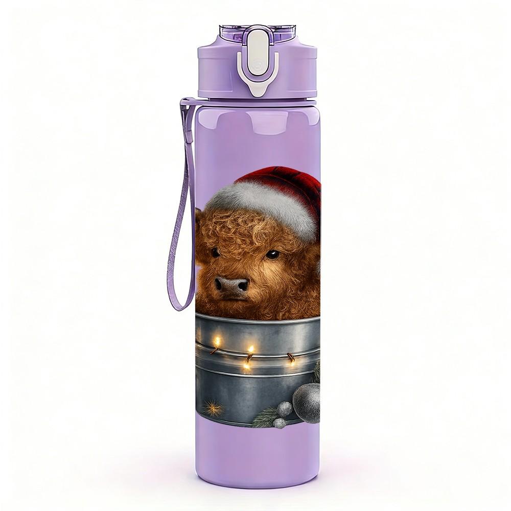 1PC Bear In Bucket Christmas 750ml Color Plastic Sports Water Bottle Leakproof Flip Straw Lid Suitable for Sports Office Home Use