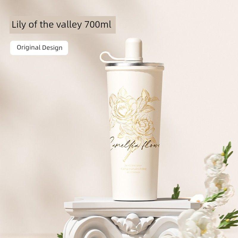 

Germ Floral Large-Capacity Thermos Cup Coffee Cup for Women High-Value Water Cup Straw Cup Birthday Gift 25 New Models Camellia 700ml