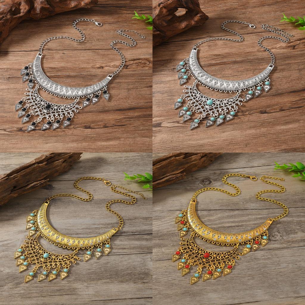 Retro Bohemian Drop Pendant Necklace With Alloy Waterdrop Shape For Fashion Enthusiasts
