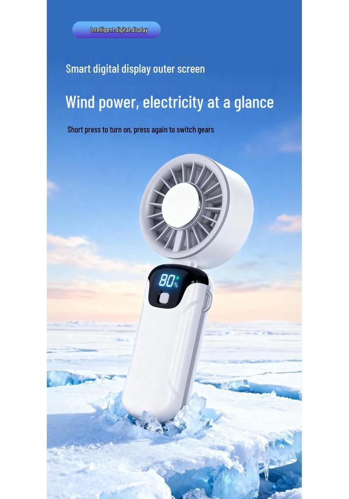 Portable USB Mini Fan with Cooling Ice Pack, Neck-Hanging Design, Digital Display, and Foldable High-Speed Feature for Outdoor Use