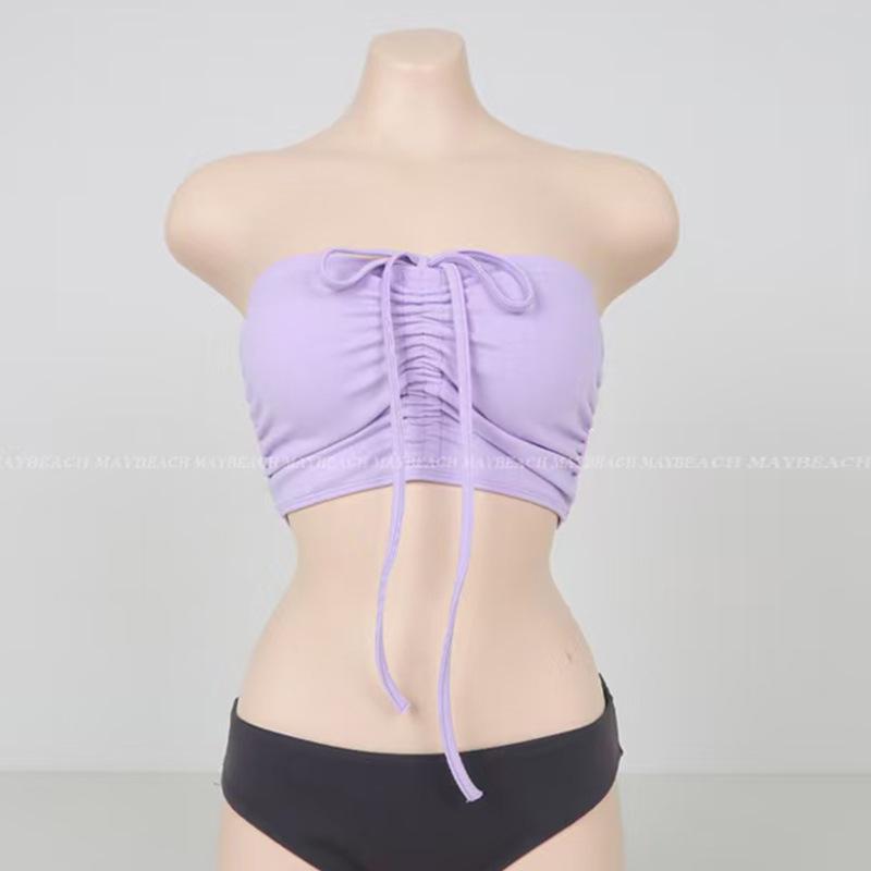 Korean Style Sexy Push-up Bandeau Halter Color Block Bikini