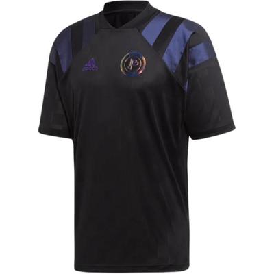 Paul Pogba Bequemes Farbblock-Streifen Atmungsaktives Kurzarm-Fußballshirt Herren Oberteile Schwarz FM4889