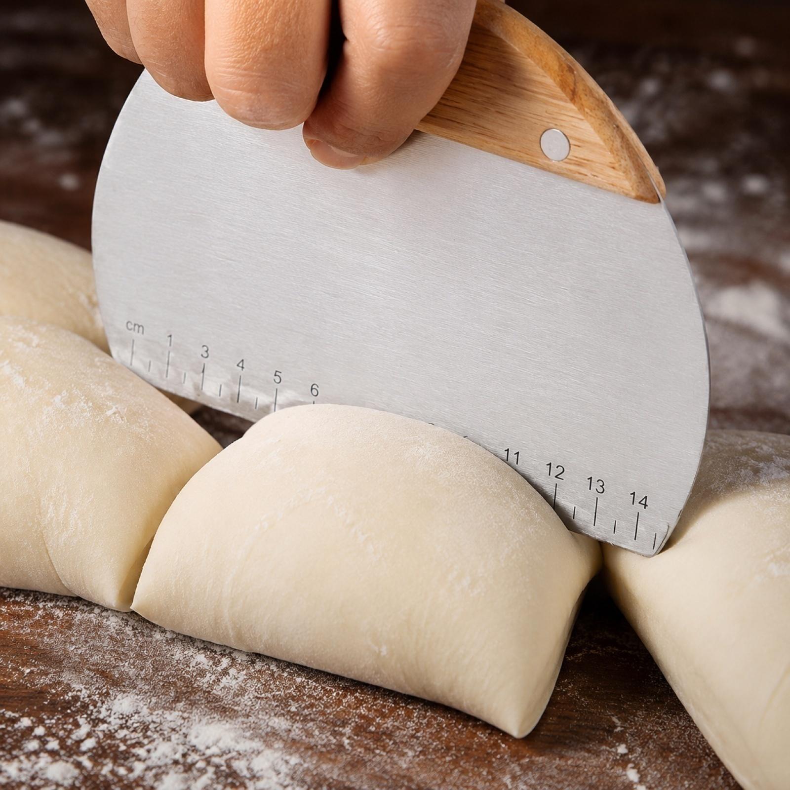 

Dough Scraper Stainless Steel Flat Blade with Wooden Handle for Cutting and Dividing Dough with Measurement Ruler for Baking and Cooking one size срібний