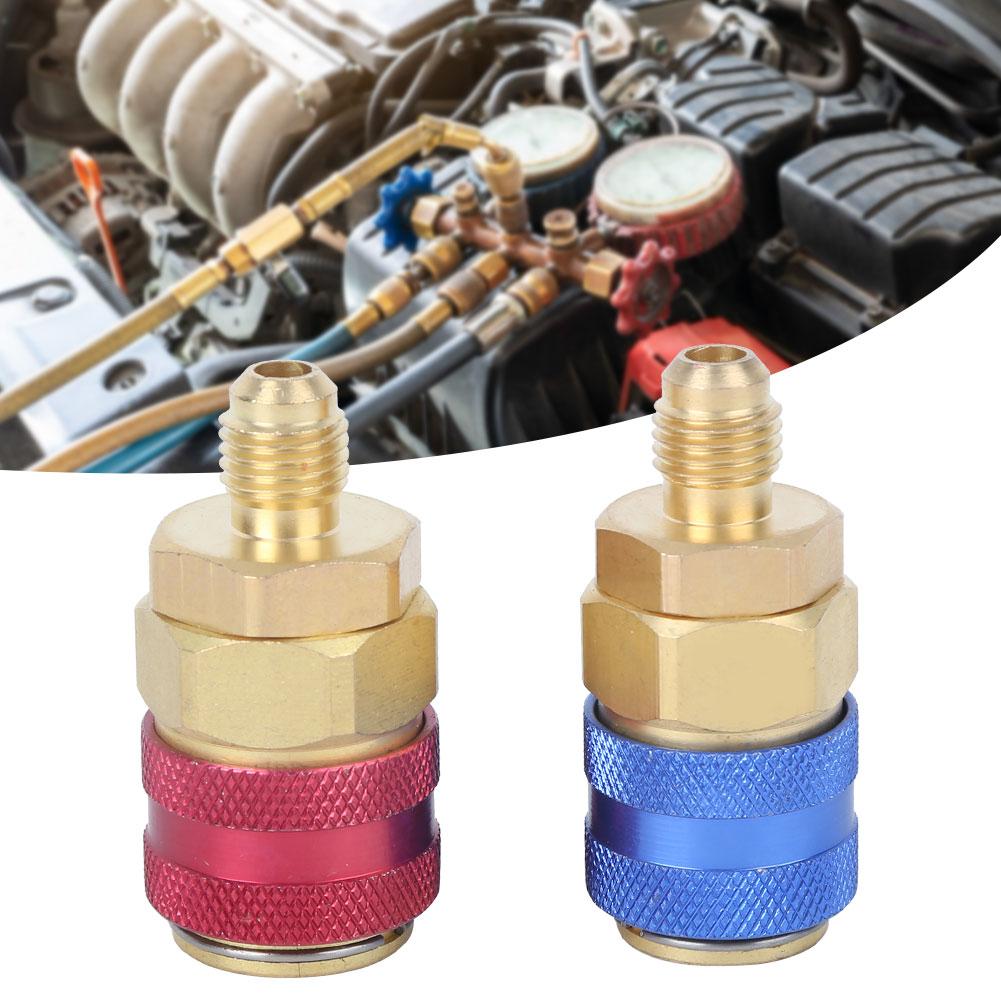 Air Conditioning Quick Coupler Connector Brass Adapters for R134A High Low Red Blue Side